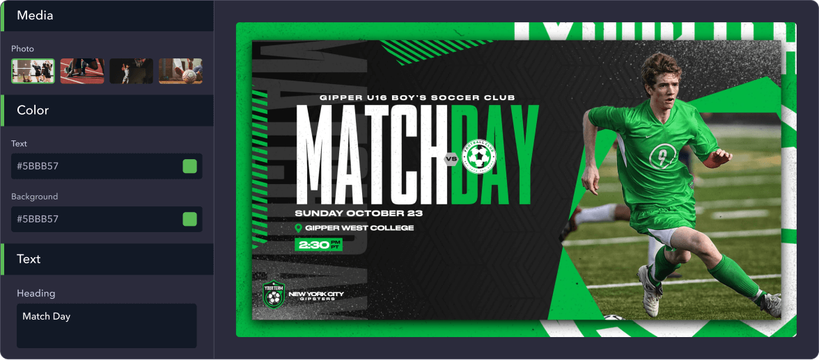 Free & customizeable soccer game day graphic templates